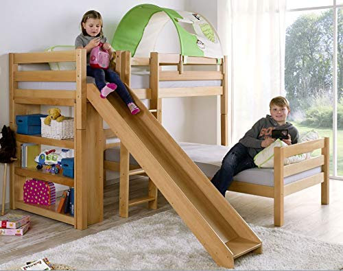 Etagenbett mit Rutsche Beni L Kinderbett Spielbett Bett Natur Stoff Dschungel