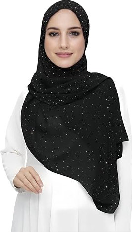 Lina & Lily Damen Hijab Kopftuch Schal mit Glitzer aus Premium Chiffon (Schwarz)
