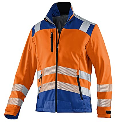 KÜBLER REFLECTIQ Softshell Jacke PSA 2 – Softshell Jacke mit Reflexstreifen und Stretch-Einsatz warnorange/kbl.blau Gr. 4XL