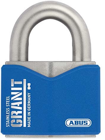 ABUS Granit Vorhängeschloss 37ST/55#SZP aus Edelstahl - für den Außeneinsatz - mit Sicherungskarte und ABUS-Plus Scheibenzylinder - ABUS-Sicherheitslevel 10 - Blau/Silber