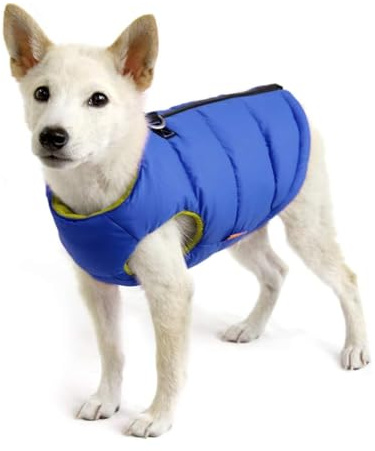 Gooby - Padded Vest Solid Blue Dog Jacket Coat Jumper with Zipper and Linen Ring Size S | Fleece-lined insulated warmth; Step-in back zipper; Back D-ring leash; Water-resistant; Machine washable