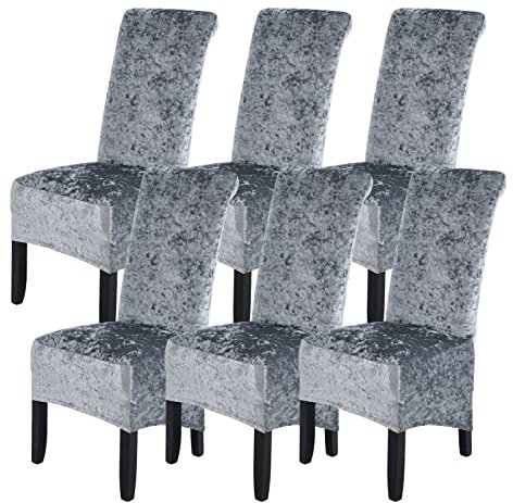 abodos Dining Chair Covers, Crushed Velvet Stretchable Elastic Chairs Protective Cover, Removable Washable Slipcovers for Dining Room Wedding Banquet Party Chair Covers,gray,set of 6