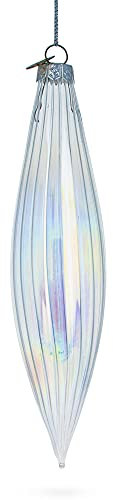 Iridescent Clear - Blown Glass Icicle Christmas Tree Decorations Ornament 6.9 Inches