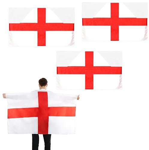 England Wearable Flag Cape - Pack of 3-5ft x 3ft St Georges Flag with Armholes - Football, Rugby Sporting Events, St George's Day Street Parties, Festivals and Celebrations