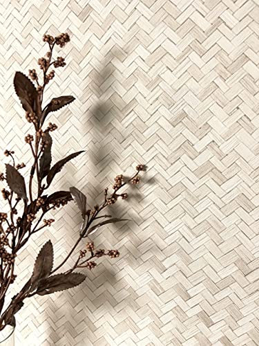 NEWROOM Papier peint Beige Rotin Intissé - Couleurs Unies Blanc Motif à Chevrons Panneau en Osier Maison de Campagne