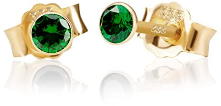 NKlaus Paar 3,5mm 333 Gelb Gold 8 Karat Ohrstecker Kristall Zirkonia Smaragd Butterfly Verschluss Damen Mädchen 3367