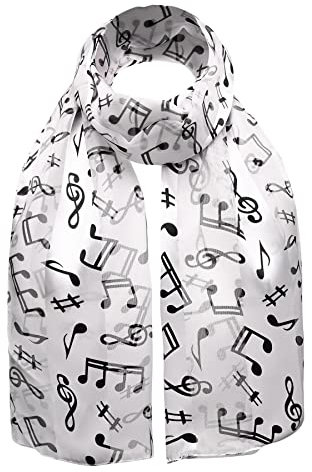 BasicSense Satin-Schal mit Musiknote, für Damen, Mädchen, Chor, Musik, Performance, Schulschals, weiß, One size