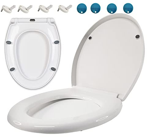 Sedile WC con abbassamento automatico, facile fissaggio dall'alto, materiale antibatterico, sedile WC a forma di O per casa, hotel, ufficio, ristorante, sedile WC, copriwater