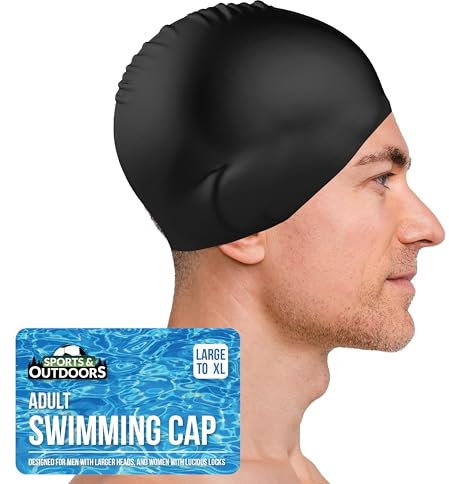 SOL 1 gorro de natación para adultos, XL, de silicona, negro, impermeable, para hombres y mujeres, con cabeza más grande, ideal para cabello largo y grueso, rastas, tejidos, extensiones, afro y rizos,