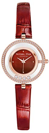 VICTORIA HYDE Damen Uhren Kleines Grünes Zifferblatt Analog Quarz Armbanduhr mit Edelstahlarmband Lederarmband (Rot)