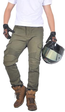 oFzimTo Pantalon Moto Hombre con Protecciones, Elástico Jeans Moto Uomo, Invernale/Estivo, Multicolor Opcional (ArmyGreen,L)