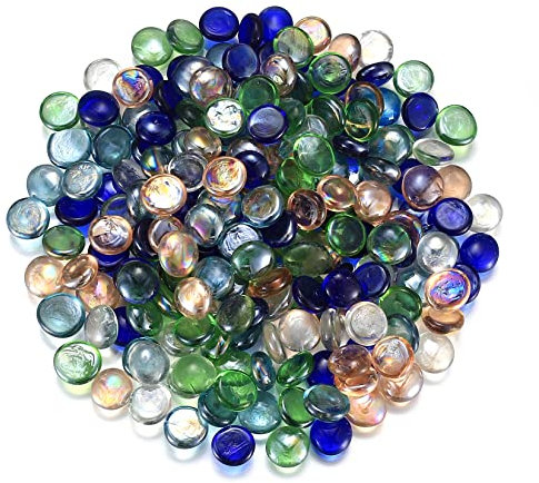 Glasnuggets Ungefähr 1000 g/1kg, Glas Muggelsteine, Bunte Glassteine Deko, Dekosteine Diamanten, Kristallsteine für Hochzeiten Vasen, Wasserperlen für Pflanzen Aquarien - Eben