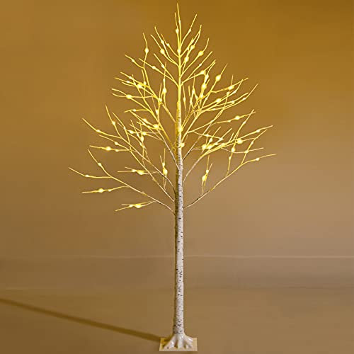 GYMAX 180 cm LED Lichterbaum, Künstlicher Weihnachtsbaum mit 96 warmweißen LED-Leuchten, beleuchteter Birkenbaum innen & Außen für Weihnachtsdeko, Hochzeit, Festliche deko