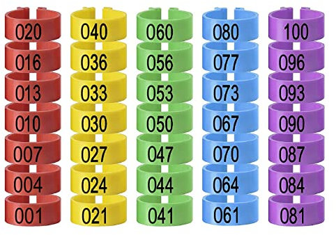 100 Pack Hühnchen Identifikation Beine Ringe, Chicken Tags für Legs Geflügel Bands Clip On Leg Rings für Hühner, Enten, Hühnchen, Goose(5 Farben,18mm)
