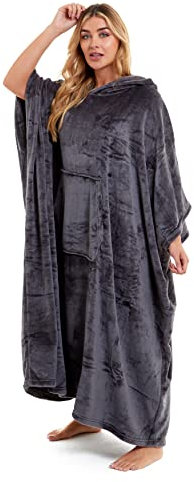Daisy Dreamer Womens Hooded Poncho Designer Soft Fleece Lounge Wear Blanket Top One Size (Charcoal, One Size)