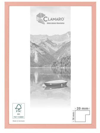 CLAMARO 'Collage 20' Bilderrahmen 13x19 handgefertigt nach Maß | Rosa | Moderner 20 mm breiter Slim Design MDF Holzbilderrahmen inkl. Acrylglas, Rückwand und Aufhänger