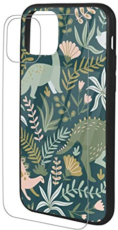 AROONS Cute Dinosaur Printed Phone Cases for iPhone 11 Pro Case 5.8 Inch Shockproof Tempered Glass Case for iPhone 11 Pro Case Cover, Anti-Fingerprint, Not Yellowing