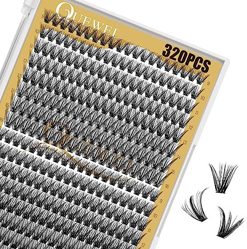 QUEWEL Cils Individuels Cluster Lashes 320pcs Extensions 0,07D Curl 40D+50D en Grappe Naturel DIY Mix9-16mm à la Maison (40+50D 0.07D MIX9-16mm)