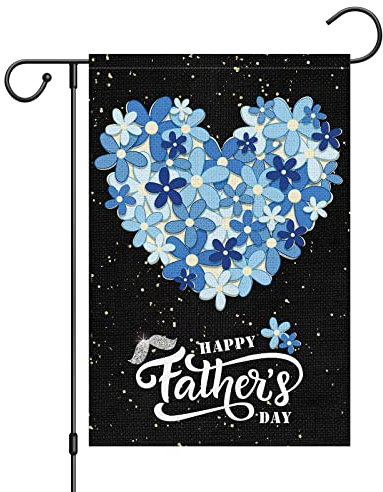 Happy Father's Day Gartenflagge 30,5 x 45,7 cm, doppelseitig, Jute, blaue Blumen, Liebe, Gartenflaggen, Banner, vertikal für Vatertag, Opa, Vatertag, Outdoor, Heimdekoration (nur Flagge)