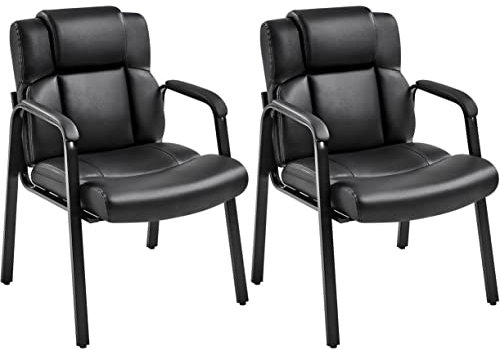 Yaheetech 2 Sedie Ufficio Ospiti Lusso Senza Ruote per Riunioni Conferenza e Sala d'attesa Visitatori Ergonomiche in Finta Pelle Portata 136 kg Nere
