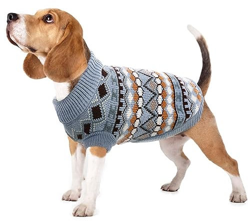 Hjumarayan Hundepullover - Boho Hundepullover Kleine Hunde Weihnachtspullover, Schöne Hunde Pullover mit Geschirr Öffnung, Dicken Hundepulli Chihuahua Yorkshire Jack Russell Pullis (Blau M)
