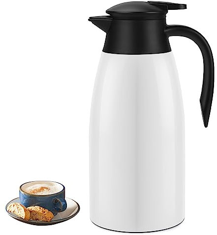 70oz Coffee Carafe Airpot Insulated Coffee Thermos Urn Stainless Steel Vacuum Thermal Pot Flask Dispenser for Coffee, Hot Water, Tea, Hot Beverage - Keep 12 Hours Hot, 24 Hours Cold -White