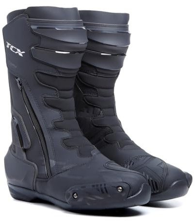 TCX - S-TR1 Waterproof, Stivale da Moto Uomo, Sportivo, Certificato e Impermeabile, con Integrazione T-DRY, Tomaia in Microfibra, Chiusura con Zip e Velcro, Nero