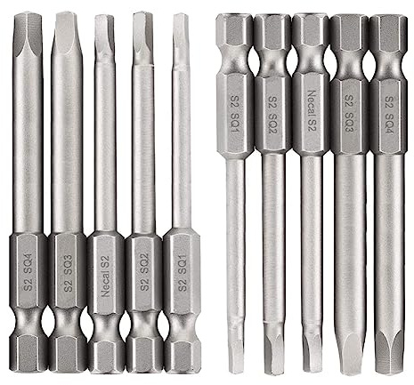 Saipor 10Stück 65mm Vierkantkopf-Bits Quadratischer Schraubendreher-Bit-Set | Magnetische Vierkant-Schraubendreher-Bits S2 Stahl Vierkantantrieb 1/4 Zoll Sechskantschaft (SQ1, SQ2, SQ2.7, SQ3, SQ4)