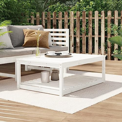 puraday Gartentisch Kieferholz Garden Furniture Esszimmertisch Terrassenmöbel Holz Gartenmöbel Holz Gartentisch Holz Garten Esstisch Garden Table Balkontisch Holz Weiß 121x82,5x45 cm