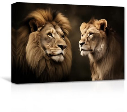 CXHOSTENT Löwenpaar Leinwandbilder wilde Löwin und Löwe Kunstdrucke afrikanische Wildtiere Tierbilder für Bürodekoration gerahmt (C, 60.00 x 90.00 cms)