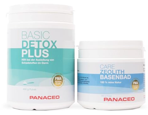 Panaceo Basic-Detox Plus 400g Pulver & Care Zeolith-Basenbad 360g im Bundle, Natürliche Darmentgiftung & Entsäuerung, Darmpulver mit PMA-Zeolith