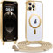 Kokio Handykette Hülle für iPhone 12 Pro Max mit Band, Magnetische Transparent Handyhülle Kompatibel mit MagSafe, Kratzfeste Stossfest Schutzhülle mit Einstellbar Kette, Gold