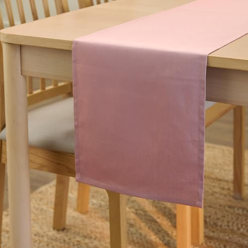 Encasa XO Table Runner Größe 32x240 cm | Baumwoll -Leinwand Stoff | Mauve Solid Color | Waschbarer und dauerhaft