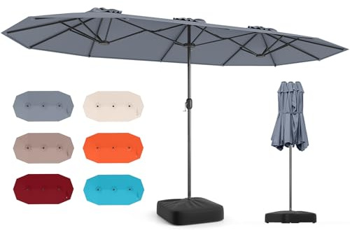 COSTWAY Parasol de Jardin Double Exterieur avec Pied, 4 x 2 m (Gris) | Grand Parasol Double XXL avec Manivelle, pour 8 Personnes, Protection Solaire, Hauteur 240cm, pour Terrasse, Patio, Piscine
