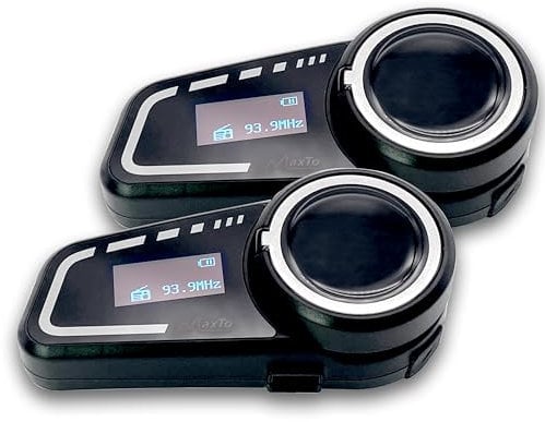 QSPORTPEAK Motorradhelme Bluetooth Gegensprechanlage,M2C Helm Bluetooth Headset für 2-6 Fahrer mit LCD Bildschirm,CVC+DSP Geräuschunterdrückung Music Share IP67Wasserdicht,2 Pack
