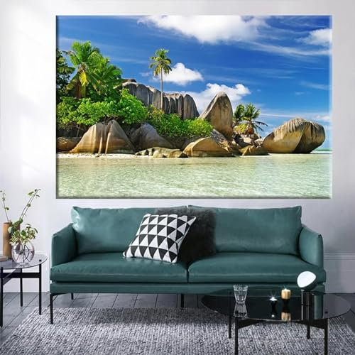 ytonghao Modernes Wandbild mit der Insel Seychellen, Leinwandbild, Wandkunst, Naturlandschaft, Strand, Poster und Drucke für Wohnzimmer, 60 x 85 cm, rahmenlos