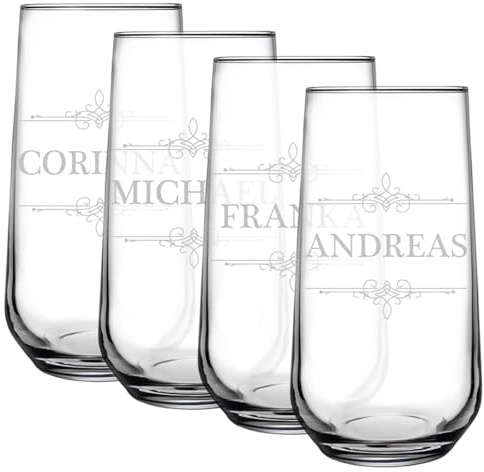 polar-effekt Set di 4 bicchieri da 470 ml con incisione personalizzata, bicchiere per cocktail, acqua e succo, bicchieri da long drink per donne e uomini, ideale come regalo