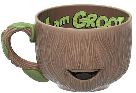 Zak Designs Marvel Guardianes de la Galaxia - Taza de café de cerámica esculpida para bebidas calientes, recuerdo coleccionable con personaje 3D único (16.5 onzas, Groot)