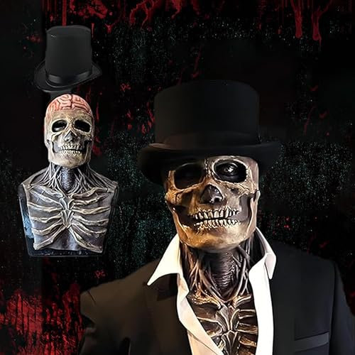 Aocster Halloween Totenkopf Maske Mit Beweglichem Kiefer, Ghostface Scream Maske aus Natürlich Latex für Fasching, Karneval und Cosplay Partys