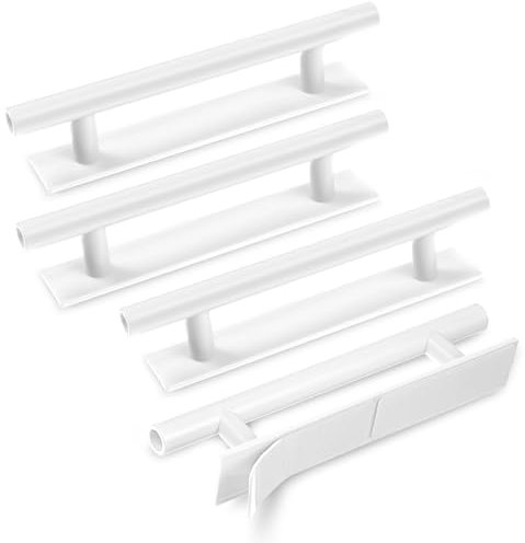 Prasacco 4 Pack Adhesive Cabinet Handles Stick on Cabinet Handles Peel and Stick White Cabinet Door Handle No Drill Closet Door Handles Pull Up Handles for Drawer Wardrobe Window Furniture