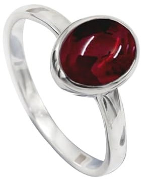 JEWELFORCE 925 Sterling Silber Cabochon Granat Edelstein Ring Herren Damen Stein Bandring Alle Größen Ring Handgefertigter Schmuck JSR-1078BS_62 (19.7)
