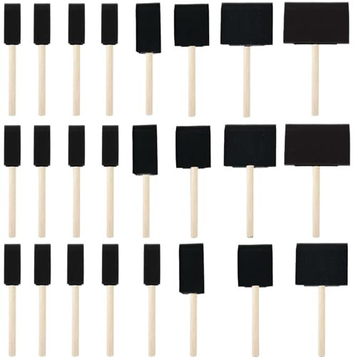 24Pcs Foam Brush Set - Sponge Foam Paint Brushes with Wood Handles for Dye, Paint, Stains, Varnishes, Glue, Craft, Cleaning