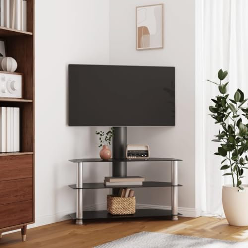 Meuble TV d'angle 3 niveaux pour 32-70 Noir et argenté