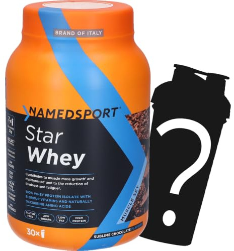 NAMEDSPORT Star Whey Isolate – Proteine Isolate del Siero del Latte con Vitamine del Gruppo B – 19 g di Proteine per Dose – Senza Glutine – Sublime Chocolate, 750 g (SHAKER IN OMAGGIO)