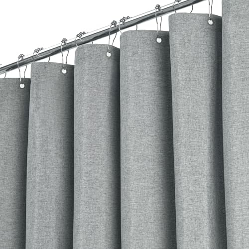 BTTN Duschvorhang Stoff Kleiner 120x180 cm, Leinen Textur Anti-Schimmel Wasserdichter Textil Duschvorhang mit 8 Haken, Moderne Waschbar Langlebige Deko Ployester Duschvorhänge für Badewanne, Grau