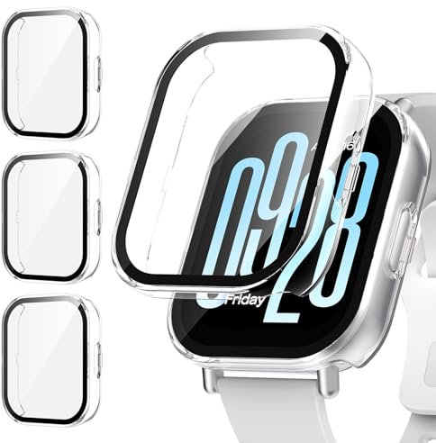 [3Piezas] Kamita Funda Compatible con Xiaomi Redmi Watch 5 Active, Shockproof PC Bumper Case con Protector de Pantalla Cristal Templado, Carcasa Protectora Integral para Redmi Watch5 Active (Claro*3)