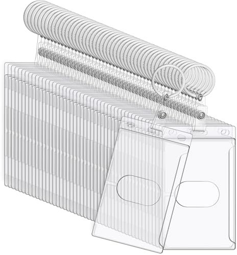 Marspark 50 Pack Keychain Card Holder Plastic Heavy Duty Badge Holder Vertical Clear ID Card Holder with Keyring, Rigid Fuel Card Protector with Thumb Slot Secure Credit Card Protector Case