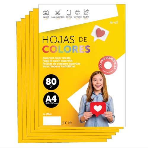 Buntes Papier A4 80g für Drucker & Basteln, Farbige Blätter für Kinder, Kreativprojekte, Karten & Schule M-office (50 Blatt, Gold)
