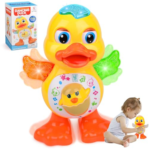 CelestiMingle Anatra danzante con musica e luci - Giocattolo musicale interattivo per bambini, anatra strisciante elettrica per bambini, divertente giocattolo sensoriale per neonati, ragazzi e ragazze