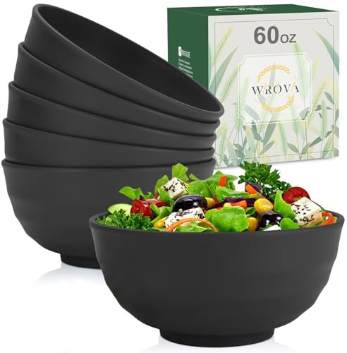 Wrova Kitchen Bowls Set 60 OZ Large Capacity Bowls Set of 6 Unbreakable Plastic Bowl - Microwave and Dishwasher Safe, Bowls for Camping and Picnic, Large Serving Bowls for Oatmeal and Salad